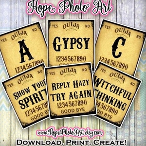 Printable Halloween Ouija Board 1 Inch Square, Letters, Phrases, Scrapbooking, Jewelry, Pendant, Bezel plateaux, voyance, Gypsy Witch