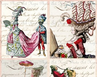 Printable Marie Antoinette Cards, French, Paris, 4x5, Digital Collage, junk journal, tags, scrapbooking, shabby chic, bonjour teacup roses