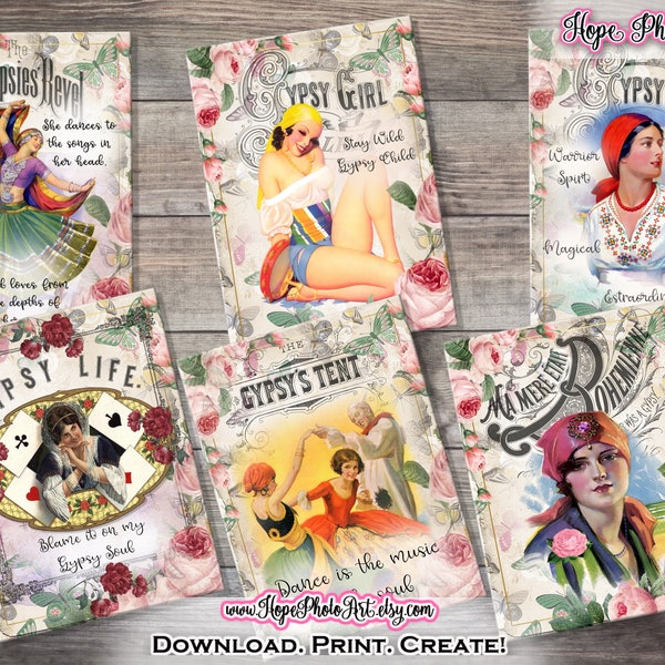 Gypsy Soul Cards, Junk Journal, Vintage Ephemera, Fortune Teller, Cottagecore, Boho Decor, Cottage Roses, Quotes, Tarot, scrapbooking, tags