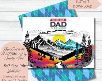 Father's Day Card 'Thanks For The Adventures' - Mountain Watercolor Design From Son Or Daughter