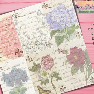 Biglietti di auguri stampabili, romantici, etichette floreali francesi, giardino, giglio, cartolina 4x6, scrapbooking, rose, ortensie, San Valentino