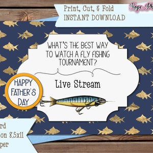 Happy Fathers Day Card, Dad Joke, afdrukbaar, vliegvissen, grappig, vissen lokken, Gone Fishing, wenskaart, nautisch, King of Dad Jokes, A7