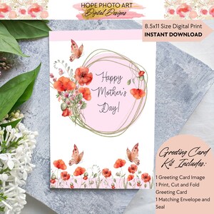 Carte joyeuse fête des mères, coquelicot, fleurs sauvages aquarelles, carte pour maman, première fête des mères, soeur, anxiété, août, belle-mère, tante