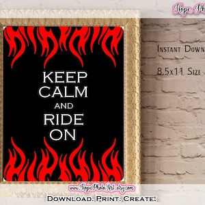 Imprimable Keep Calm and Ride On Motorcycle Digital Print, Fer à repasser sur transfert, scrapbooking, motard, Harley Davidson, fabrication de cartes, art mural