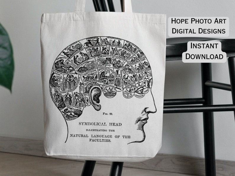 Phrenology Human Brain, Steampunk, Gothic, Halloween, Iron on Transfer, Scrapbooking, Junk Journal, Fortune Telling, Tarot, Sublimation, PNG image 3