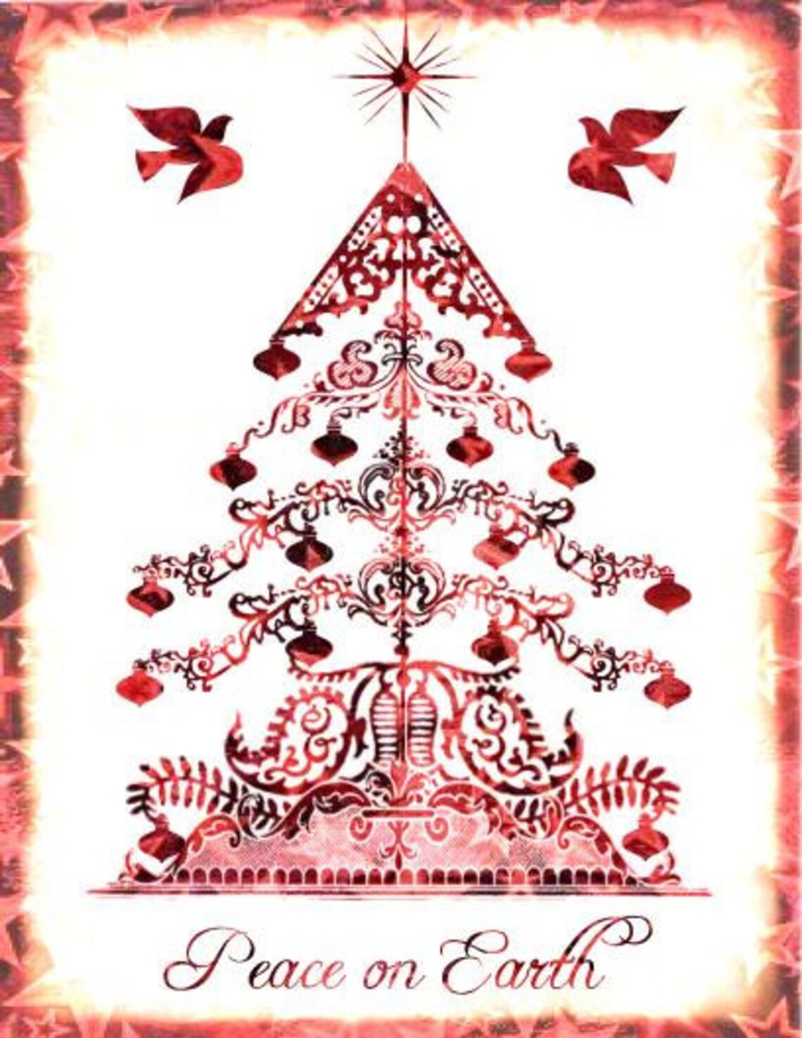 Printable Peace on Earth Christmas Trees Greeting Cards Etsy