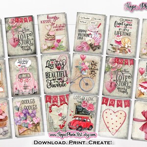 Printable Valentine Tags, Valentine Cards, Junk Journal, Pink, Hearts, Chocolate, Desserts, Shabby, Cottagecore, Galentines, Latte, Cocoa image 3