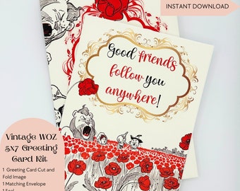 Vintage Wizard of Oz Greeting Card, Poppy Fields, Printable Stationary (Digital Download)
