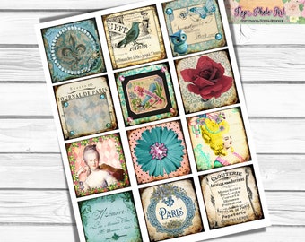 Printable French Mini Cards, Marie Antoinette, Paris, 2 inch, Junk Journal, ephemera, scrapbooking, owls, bird, roses, mini books, gift tags