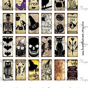 Vintage Gypsy Witch Halloween Domino Tags, 1x2, Silhouettes, Digital Collage, pendants, jewelry, scrapbooking, cat, owl, raven, skull, moon image 3