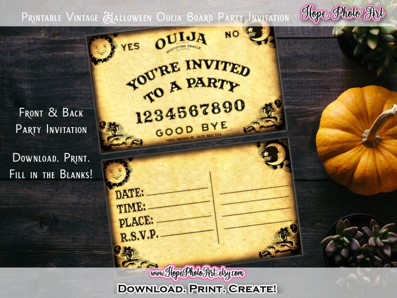 Printable Vintage Halloween Ouija Board Party Invitation, w/ Matching Thank You Postcard, DIY, Fill in the Blank, Party Supplies image 3