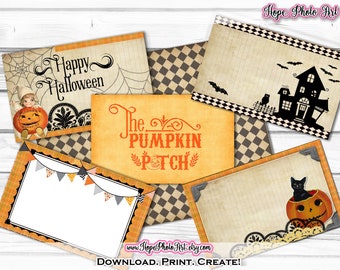 Halloween Pumpkin Patch Cards, Junk Journal, Tags, Vintage Ephemera, Party Favors, Treat Tags, Scrapbooking, Witch Decor, Teacher Classroom