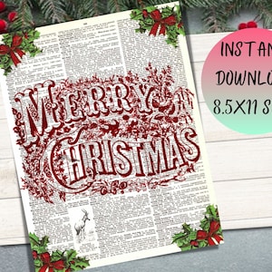 Ausdruckbare Weihnachten Ephemera, Merry Christmas, Holly Wörterbuch, Digitale Collage, Bügelbild, Scrapbooking, Stofftransfer, Vintage
