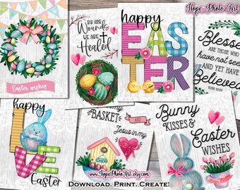 Happy Easter Cards for Kids, Springtime Easter Bunny, Set of 12, Easter Basket Stuffers, Easter Basket Tags, Tier Tray Decor, Watercolor