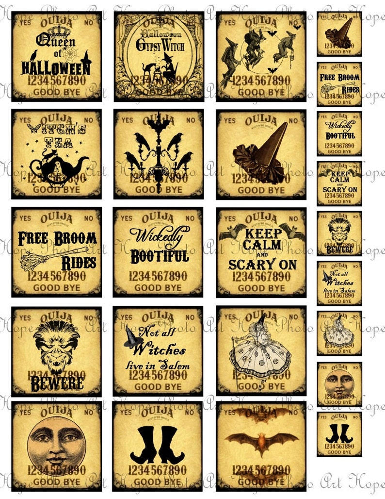 Printable Ouija Board Halloween 2x2 and 1x1 Digital Collage | Etsy