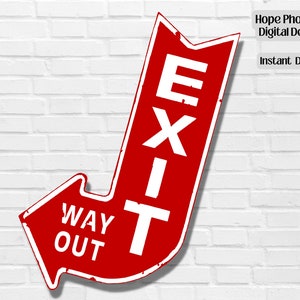 Red Exit Sign, Vintage Farmhouse, Sublimation Cricut, Iron on Transfer, Fire Exit, Sign for Door Emergency Exit, Business Sign, Wedding Sign