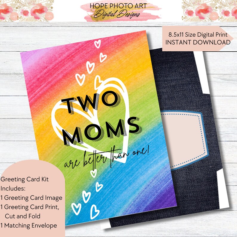 Happy Mother's Day Card, Two Moms, Greeting Card, Pride Card, Rainbow, Lesbian Gift, LGBTQ gift, Gay Moms Baby Shower, Gay Card, Printable image 8