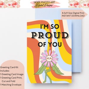 LGBTQ Karte, ich bin so stolz auf Dich, Ermutigungskarte, Retro Gänseblümchen Blume, Grußkarte, Pride Month, LGBTQ Verbündeter, denkt an Dich, Gay Karte