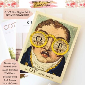 Illustrazione di occhiali vintage, stile steampunk, stampabile, immagine per decoupage (download digitale)