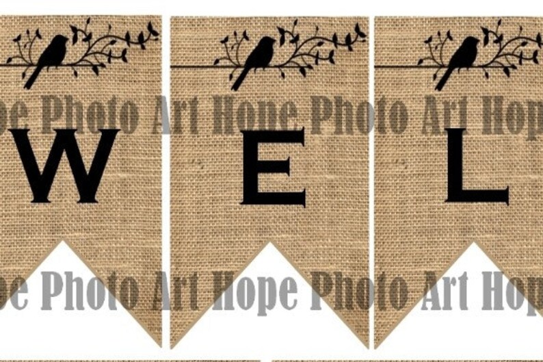 Printable Farmhouse Welcome Burlap Banner, 3x4.5 pennant flag, home decor, garland, scrapbooking, autumnrustic, birds, garland, Fall decor image 6