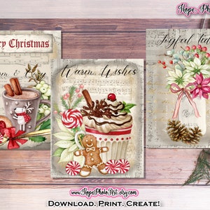 Printable Christmas Cards, Vintage Candy Cane, Gingerbread Cookies, Peppermint, Cardinal, Tags, Envelopes, Junk Journal, Fussy Cut Clipart image 4