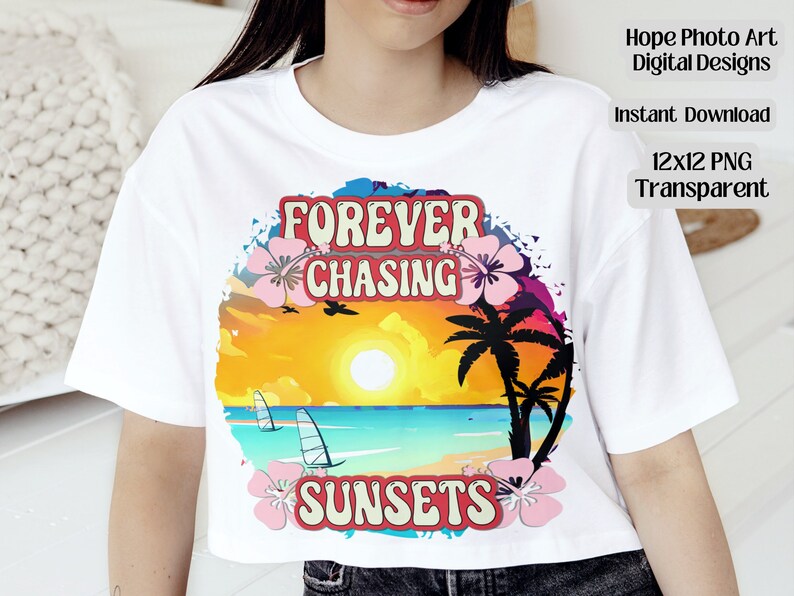 Summer Decoupage, Sunsets, Palm Tree, Hawaiian Clipart, Retro, 70s, 80s, Beach Vibes, Boho, Hibiscus, Aloha, Tropical, Sublimation PNG image 5