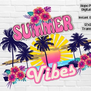 Summer Decoupage Clipart, Hawaiian, Palm Trees, Retro, 70s, 80s, Beach Vibes, Boho, Hibiscus, Aloha, Tropical, Sublimation, Cricut PNG image 10
