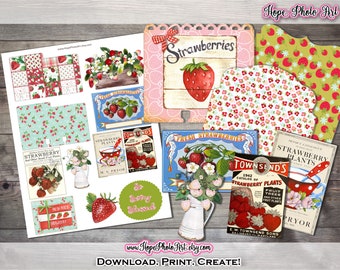 Tarjetas Memory Dex de fresas, artículos de decoración de estilo rústico (descarga digital)