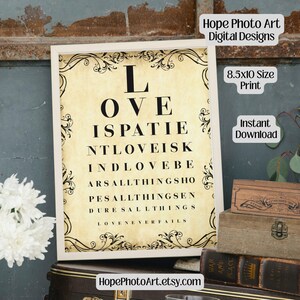 El amor es paciente Arte de la pared del versículo bíblico, Carta ocular, Hierro en transferencia, diario basura, scrapbooking, Corintios, Diario bíblico, San Valentín