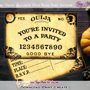 Invitation printable vintage Halloween Ouija Board Party Invitation, w / Matching Thank You Postcard, DIY, Fill in the Blank, Party Supplies