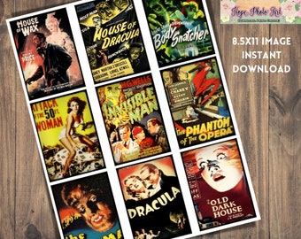 Vintage Halloween Movie Monster Collage Sheet, Scrapbooking, Junk Journal (Digital Download)
