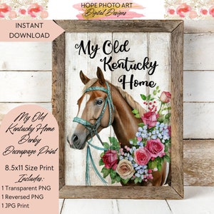 Kentucky Derby Decoupage, My Old Kentucky Home, Decorations, Clipart, Farmhouse, Shabby Chic, DIY Fabric Wood Transfer Clipart, Card, PNG