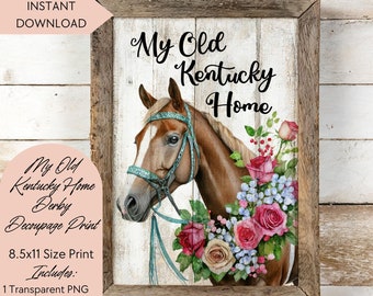 Kentucky Derby Horse Decoupage, My Old Kentucky Home (PNG, JPG)