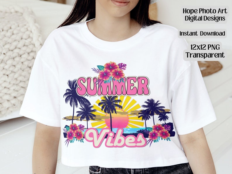 Summer Decoupage Clipart, Hawaiian, Palm Trees, Retro, 70s, 80s, Beach Vibes, Boho, Hibiscus, Aloha, Tropical, Sublimation, Cricut PNG image 3
