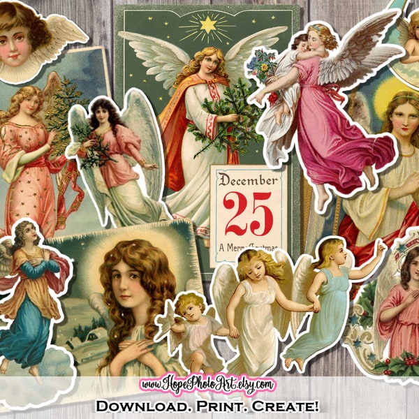 Victorian Christmas Angels, Scrap Kit, Fussy Cut, Vintage Ephemera, Junk Journal, Embellishments, Elements, Tags, Cards, Scrapbooking