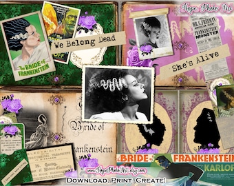 Bride of Frankenstein Junk Journal Kit • Vintage Horror Ephemera Printable (Instant Download)