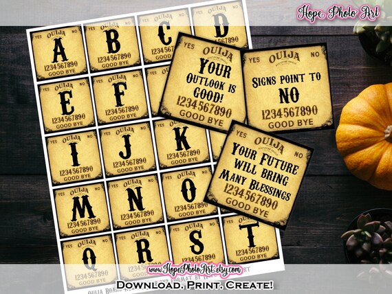printable ouija board halloween 2 inch squares letters etsy