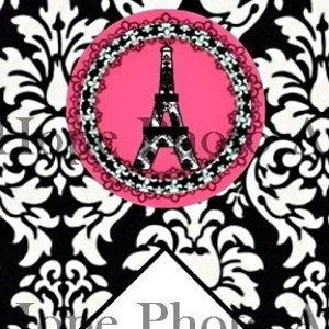 Printable Bonjour Paris French Damask Eiffel Tower 3x4.5 Digital Collage Sheet bunting pennant flag party banner garland scrapbooking image 3