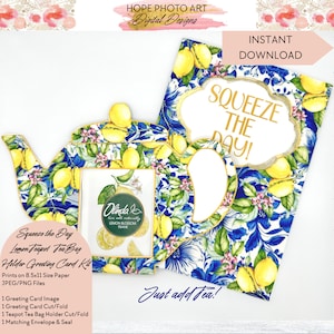 Conjunto estacionario del soporte de la bolsa de té, tarjeta de tetera, limones, azul chinoiserie toile floral, favor de la fiesta del té, amante del té, librero, invitación a la fiesta