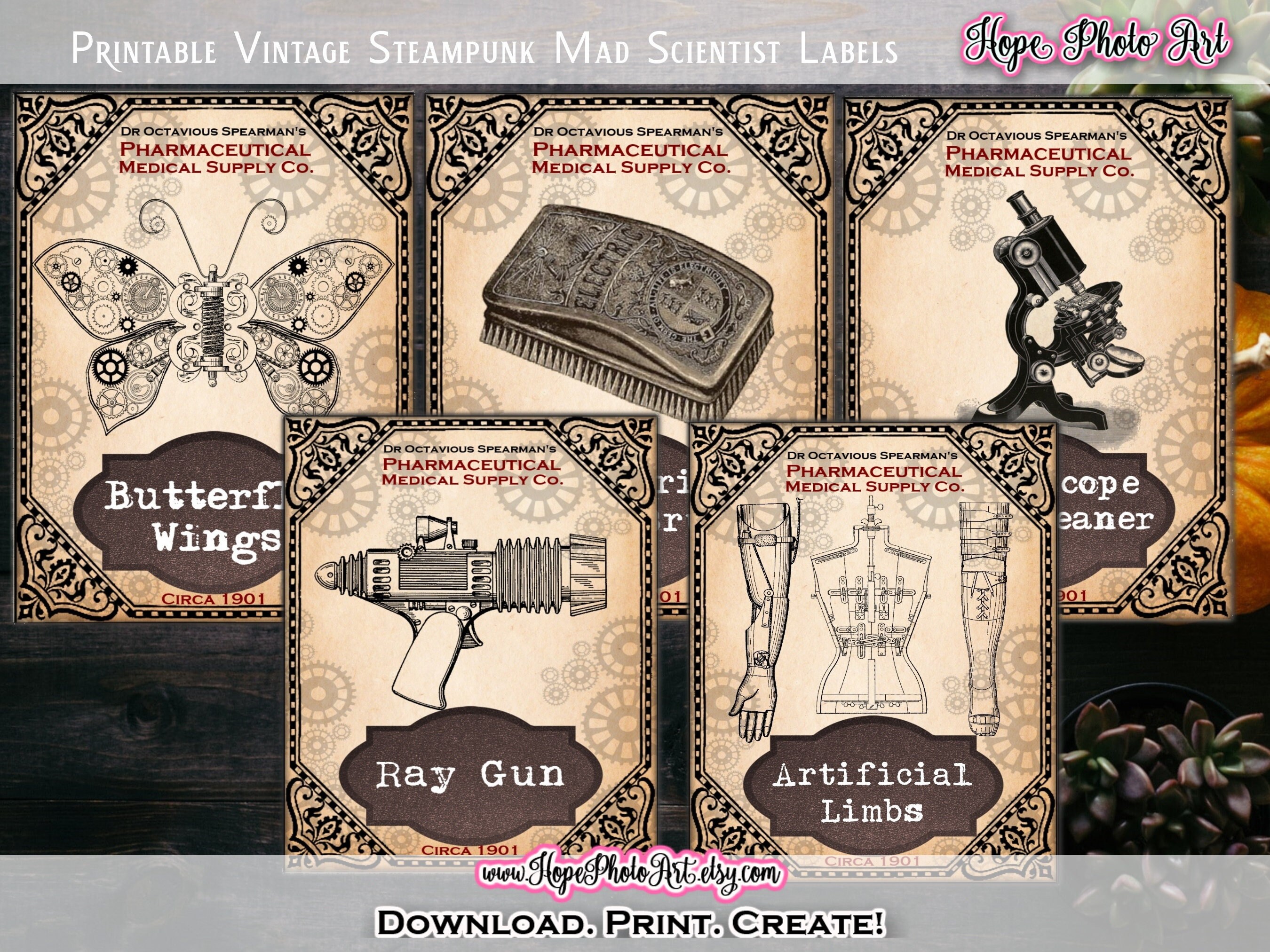 Printable Halloween Specimen Cards Steampunk Mad ...