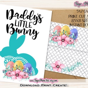 Baby Bunny Easter Card, w/ Matching Envelope, Baby First Easter, 5x7 Daddy's Little Bunny, Rabbit, Junk Journal, Speckled Eggs, Scrapbooking