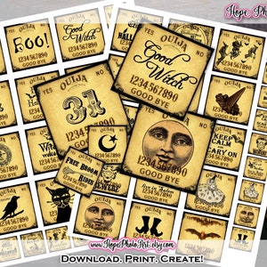 Carte Ouija Board, Junk Journal, 2 pollici quadrati, 1 pollice quadrato, Halloween, Zingaro, Magneti, Portachiavi, Gioielli, Scrapbooking, Mini libri