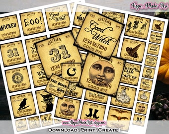 Ouija Board Halloween Cards, 2 Inch Square, for Junk Journals (JPG Files)