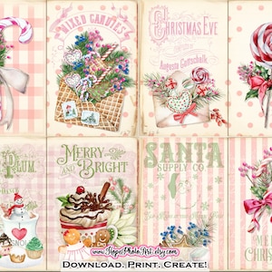 Diario spazzatura di Natale rosa, Confetto, Libro di cucina, Pianificatore di ricette, Menu, Latte, Pan di zenzero, Bastoncino di zucchero, Shabby, Cioccolata calda, Babbo Natale