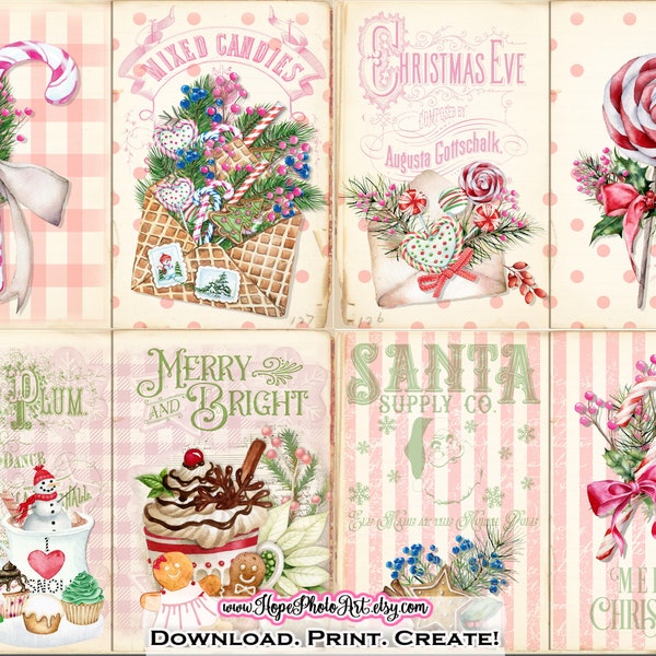 Pink Christmas Junk Journal, Sugar Plum, Cookbook, Recipe Planner, Menu, Latte, Gingerbread, Candy Cane, Shabby, Hot Chocolate, Santa