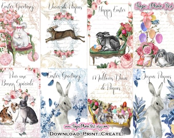 Vintage French Easter Cards, Bunny Ephemera, Junk Journal (Digital Download)