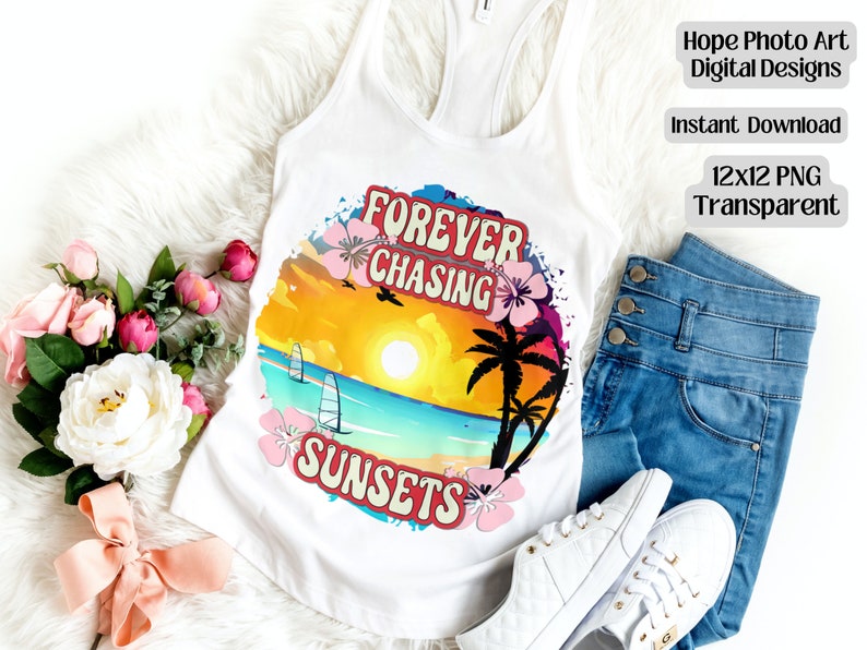 Summer Decoupage, Sunsets, Palm Tree, Hawaiian Clipart, Retro, 70s, 80s, Beach Vibes, Boho, Hibiscus, Aloha, Tropical, Sublimation PNG image 3