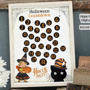 Vintage Halloween Advent Calendar, Countdown, Hocus Pocus, Victorian, Witch Decor, Gothic, Ephemera, Kids Activity, Scrapbooking, Printable