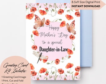 Daughter-in-Law Mothers Day Card, Watercolor Poppies (Printable)