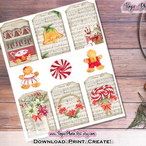 Printable Christmas Cards, Vintage Candy Cane, Gingerbread Cookies, Peppermint, Cardinal, Tags, Envelopes, Junk Journal, Fussy Cut Clipart image 8